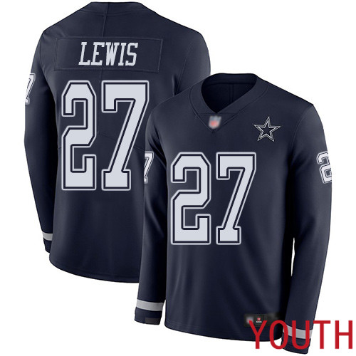Youth Dallas Cowboys Limited Navy Blue Jourdan Lewis #27 Therma Long Sleeve NFL Jersey